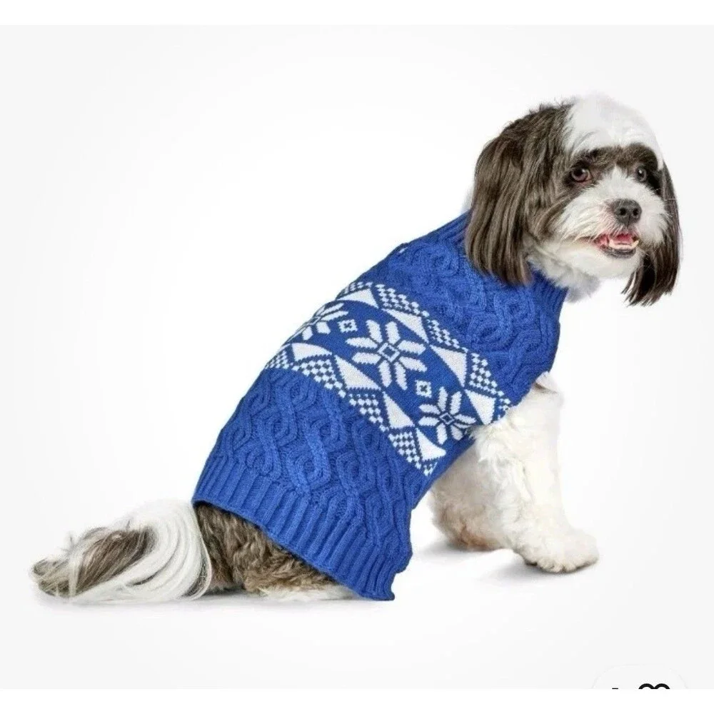 Vibrant Life Holiday Pet Sweater for Cats & Dogs, Snowflakes, Blue, Small